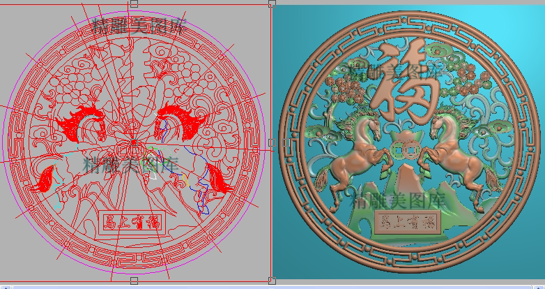 镂空马到成功挂屏精雕图马上有福圆挂屏灰度浮雕图山水元宝马屏风