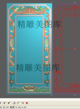 荷花门板精雕图门架莲花荷叶灰度浮雕图贴花 方形洋花 门花 门框1
