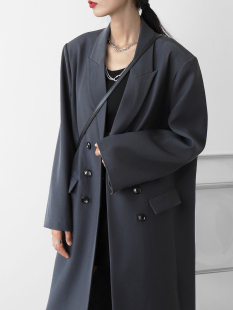 外套过膝风衣女上衣 宽松西装 CHICVEN2023秋季 重工气质双排扣长款