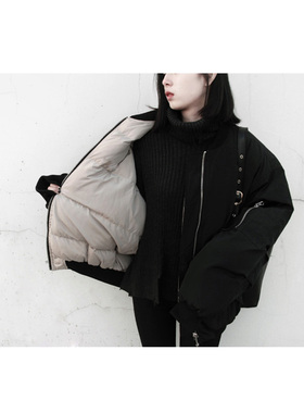 棒球夹克羽绒棉服外套女2024冬宽松休闲BF风正反两穿中长款面包服