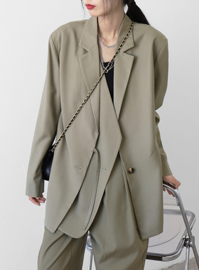 2022秋季新款宽松休闲重工气质双门襟西装外套女设计感小众小西服