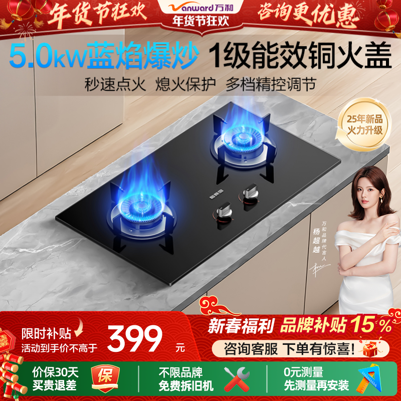 [品牌补贴]万和梅赛思燃气灶煤气家用双灶天然气液化气台嵌灶具X1