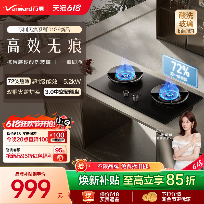 [旗舰新品]万和天然气定时燃气灶煤气灶家用双灶无痕酸洗玻璃01G9