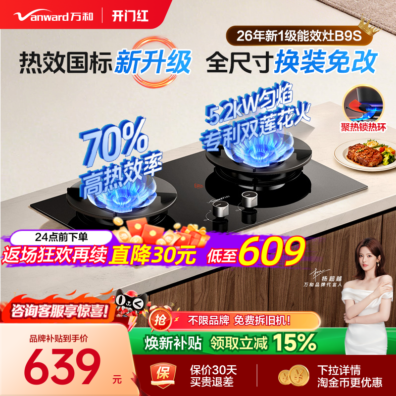万和燃气灶煤气灶家用双灶天然气液化气不锈钢灶台B9S