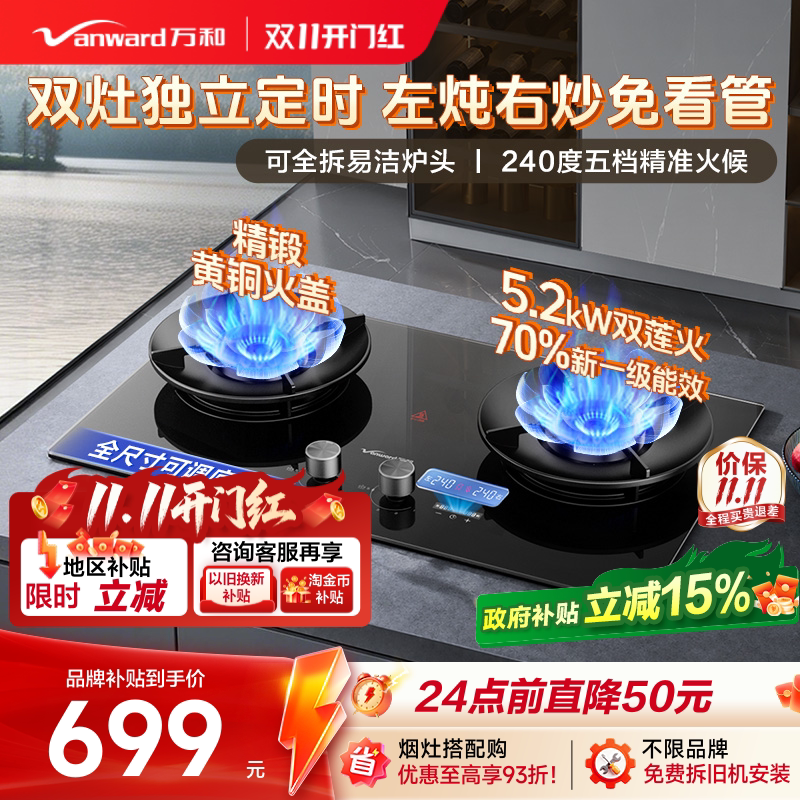 万和天然气燃气灶煤气灶家用双灶官方液化气灶台嵌入式双定时B9DS