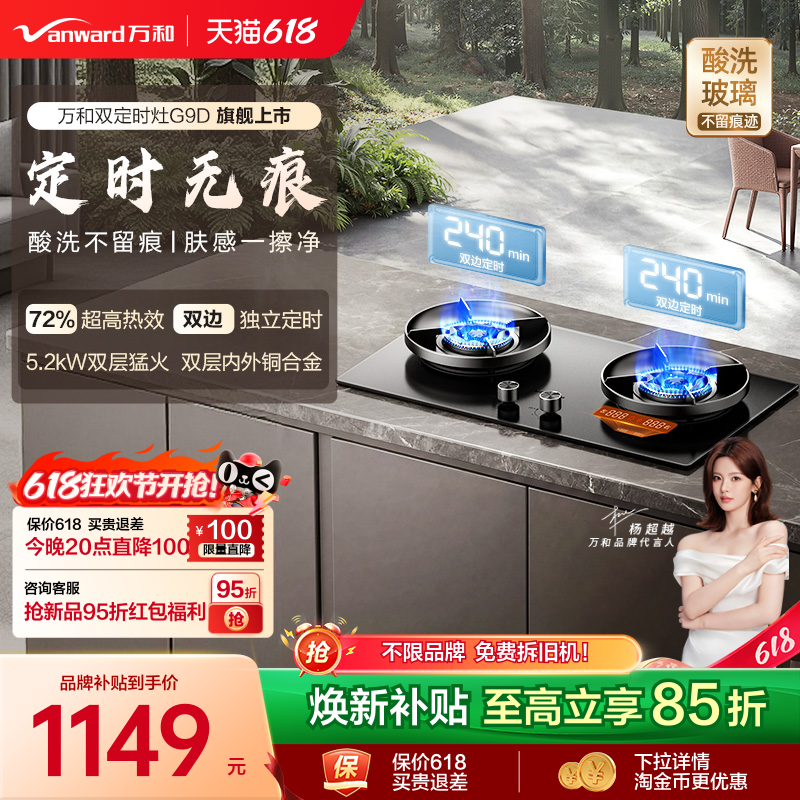 [焕新补贴]万和定时燃气灶煤气灶家用双灶G9D天然气液化气炉灶G60