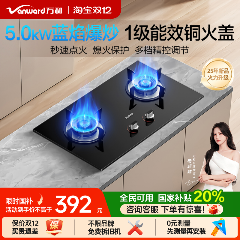 [政府补贴]万和梅赛思燃气灶煤气家用双灶天然气液化气台嵌灶具X1