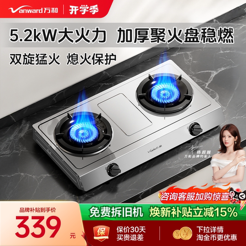 [品牌补贴]万和不锈钢煤气灶双灶家用天然气液化气台式燃气灶D9