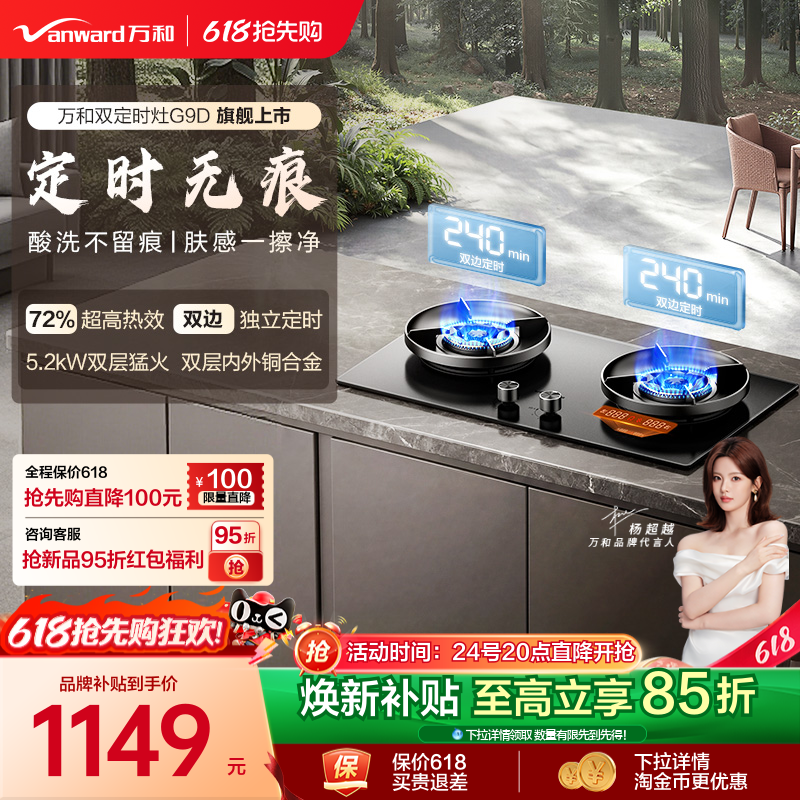[旗舰新品]万和天然气定时燃气灶煤气灶家用双灶无痕酸洗玻璃G9D