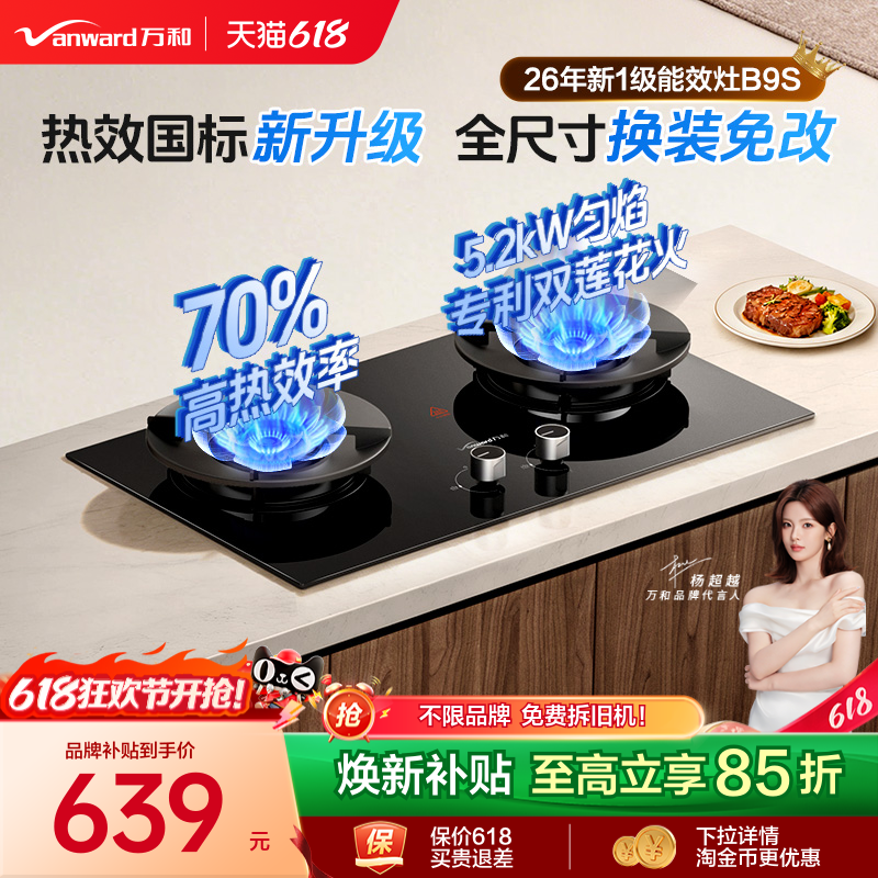 [焕新补贴]万和燃气灶煤气灶家用双灶天然气液化气不锈钢灶台B9S