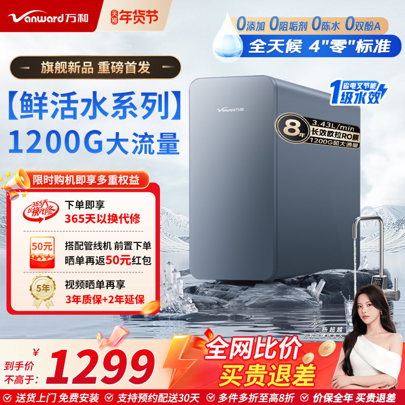 万和净水器家用厨下式反渗透净水机大通量RO膜滤芯直饮水机1200G