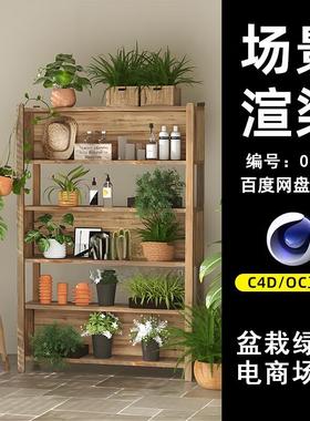 0044阳台盆栽置物架场景C4D模型源文件OC渲染电商场景三维素材图