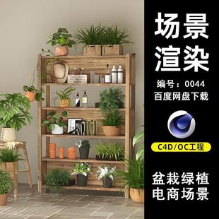 0044阳台盆栽置物架场景C4D模型源文件OC渲染电商场景三维素材图