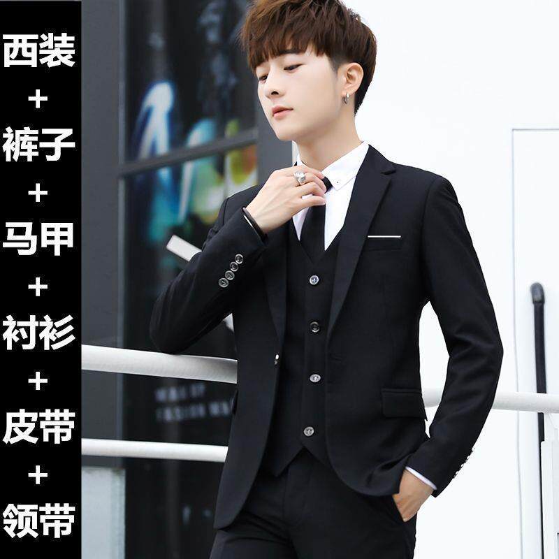 西服套装三件套男士韩版修身职业正装学生休闲小西装伴郎结婚礼服
