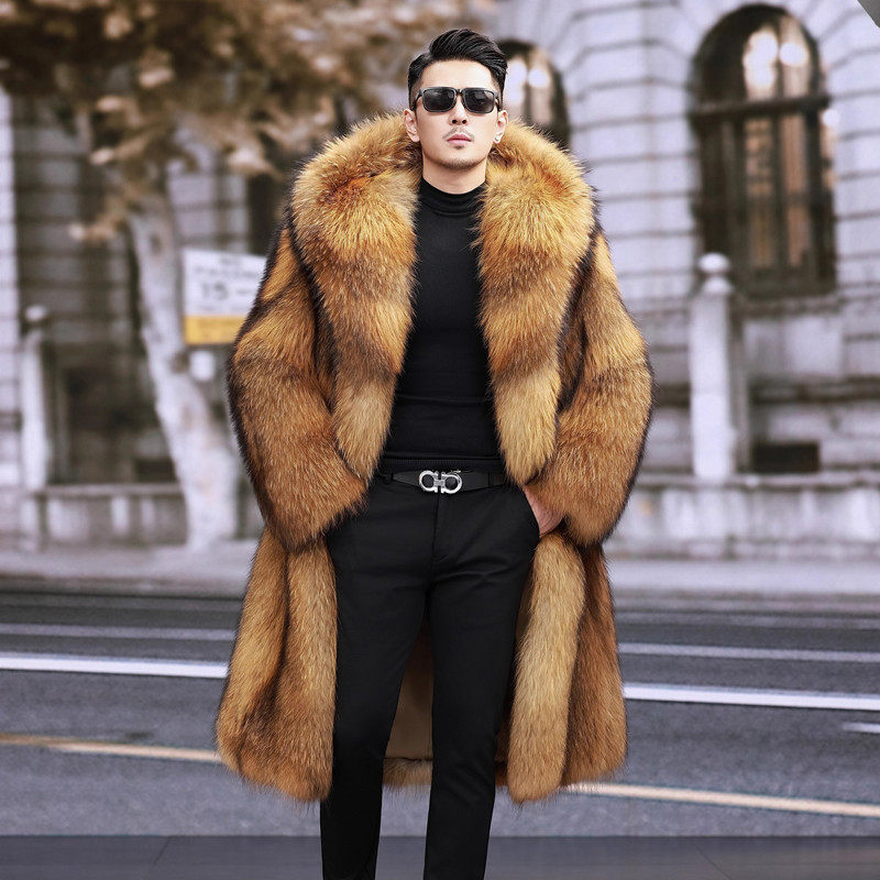 海宁冬季新款连帽长款狐狸毛大衣加厚皮毛一体加绒仿皮草外套男装,男装,皮衣,淘宝优惠券,粉丝福利购,淘宝优惠卷