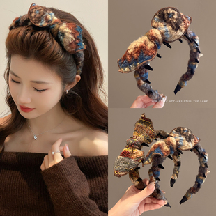 毛绒蝴蝶结发箍女高颅顶2025新款秋冬发带洗脸头箍压发卡发捆头饰