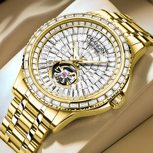 瑞士认证冠琴正品镶钻机械手表男士全自动夜光防水高档商务腕表