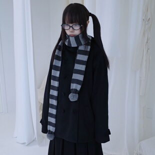韩版复古日系学院风连帽毛呢双排扣外套小个子呢子大衣女