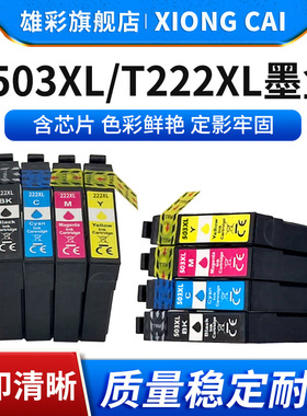 雄彩适用爱普生T503XL T222XL墨盒EPSON XP-5200 WF-2960打印机503 222墨盒WF-2960DWF WF-2965DWF彩色墨水盒