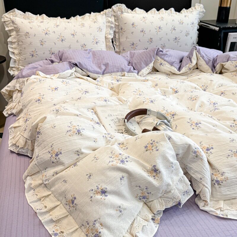 2026新款华芙棉提花韩版四件套公主风少女被套蕾丝边床上用品套件