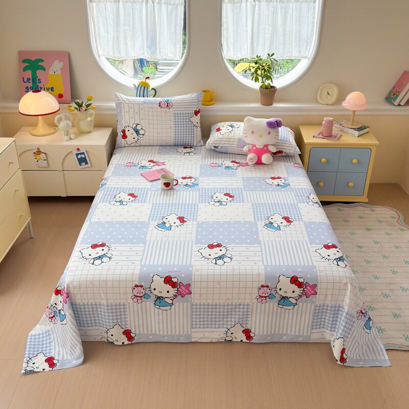 新款纯棉三丽鸥床单单件全棉HelloKitty学生宿舍单双人被单床罩套
