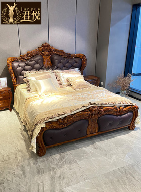 全新黑檀木皮床双人豪华婚礼床豪华主卧实木欧式新中式风格扩大美