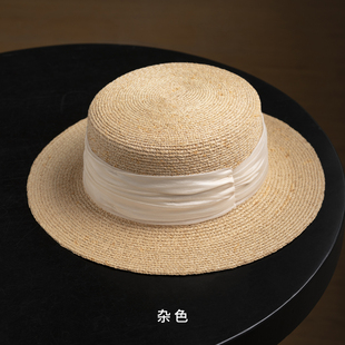 拉菲草遮陽帽子女海邊度假麥稈平頂帽逛街太陽帽 瘋帽子 微瑕特惠