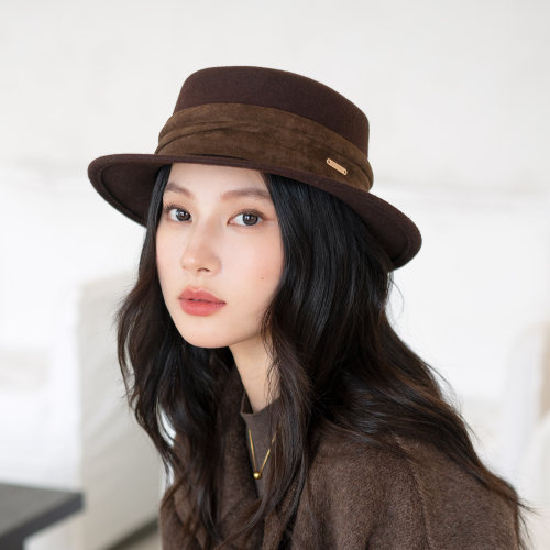 法式复古纯羊毛平顶礼帽女显脸小
