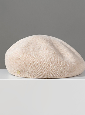 疯帽子 小头围 日系贝雷帽天然亚麻纯色帽子画家帽女款新26年春夏