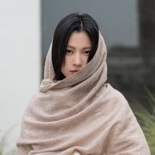 圍巾女逛街披肩優(yōu)雅灰 瘋帽子 水溶羊毛圍巾 老錢風素色長款 秋冬