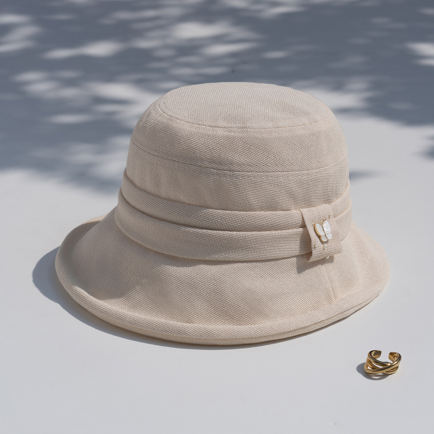 疯帽子 进口日本和纸渔夫帽 透气遮阳盆帽优雅蝴蝶结帽子春夏26新