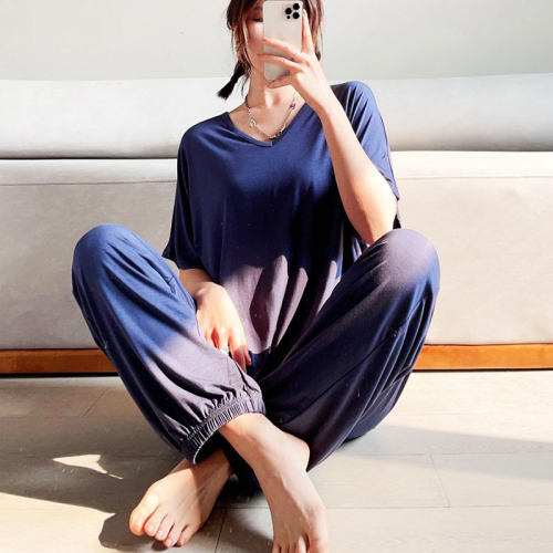 女士莫代尔短袖长裤可外穿