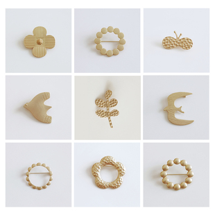 鸟与胡子皆川明风格哑光金简约文艺日系小众夏季胸针闺蜜配饰新款