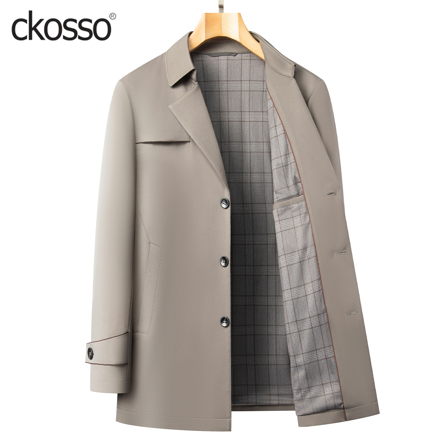 商务休闲风衣男士常规西装领高品质男装夹克2026春秋新款高端外套