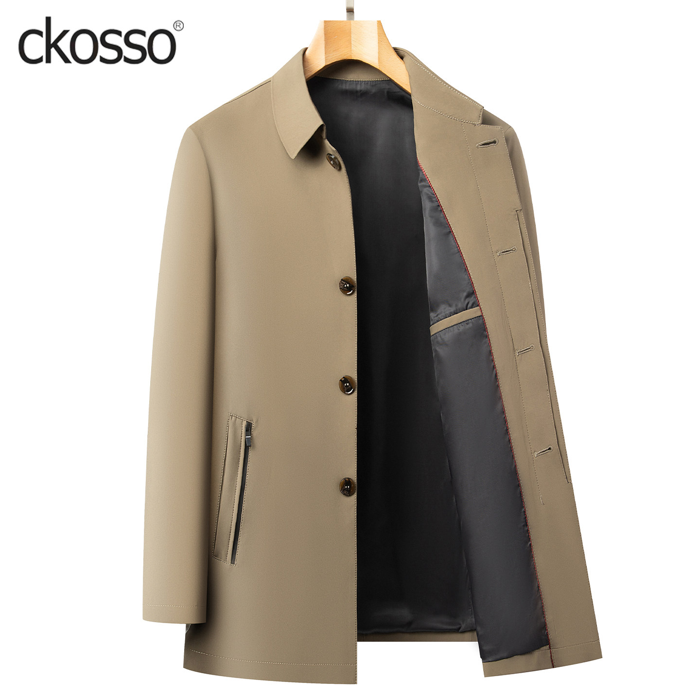 商务休闲夹克男士常规款翻领扣子男装风衣2025年春秋新款高端外套