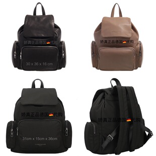 德国代购LIEBESKIND 25款黑灰色羊皮抽绳双肩背包男女同款M L号