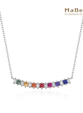 MaBelle/玛贝尔彩虹系列 18K白金彩蓝宝拼镶钻石项链/颈链 一字链