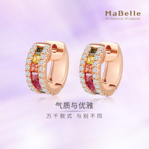 彩蓝宝18K玫瑰金玛贝尔钻石耳钉