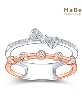 MaBelle/玛贝尔18K红白金蝴蝶结款钻石戒指 双排戒（不可改手寸）