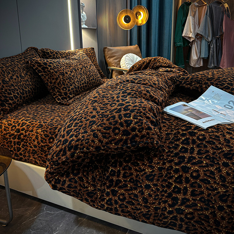 加厚牛奶绒四件套秋冬新款珊瑚绒床单双面绒被套豹纹加绒床上用品,床上用品,床品套件/四件套/多件套,淘宝优惠券,粉丝福利购,淘宝优惠卷