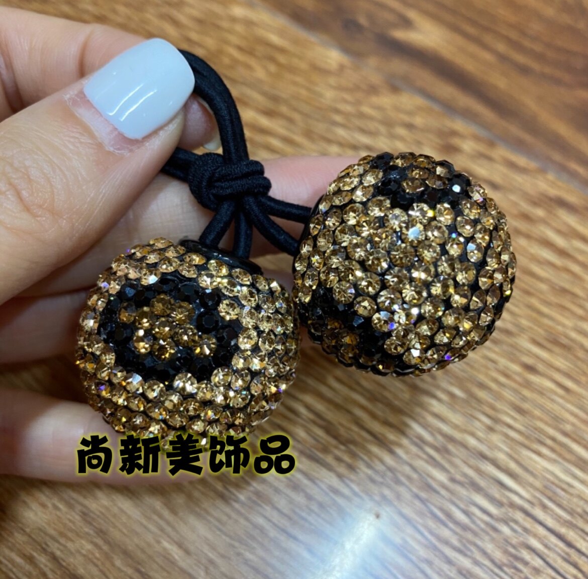 新款正品进口钻皮筋大号双球满钻彩色发饰扎头绳丸子头饰品闪发圈