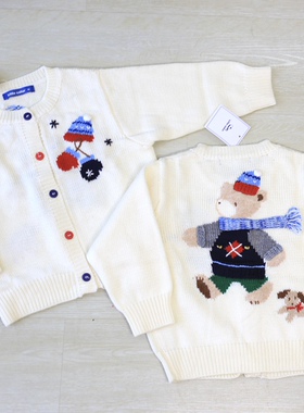 FAMILIAR围巾熊毛衣 手工刺绣可爱洋气童趣儿童男女宝宝保暖毛衣