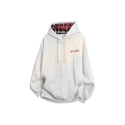 美式复古格子连帽卫衣男秋冬新款宽松百搭学生上衣潮流外套ins潮