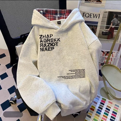 重磅格子连帽卫衣女秋冬款藏青色ins美式爆款加绒加厚宽松上衣潮