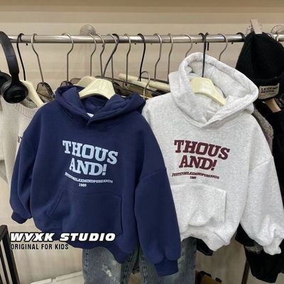 秋冬新款宝宝连帽卫衣男童宽松美式休闲潮牌小孩加绒加厚上衣洋气