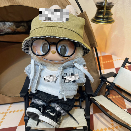 labubu拉布布马克龙盲盒换装搪胶毛绒钥匙扣娃衣连体服牛仔套装