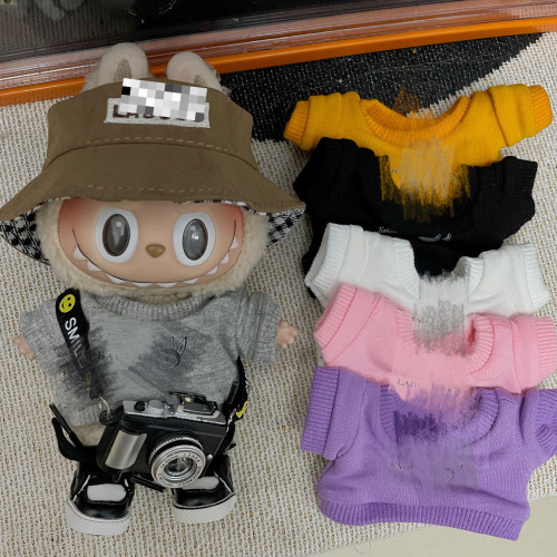 搪胶公仔娃衣LABUBU搪胶公仔毛绒17厘米拉布布摆件潮玩娃衣