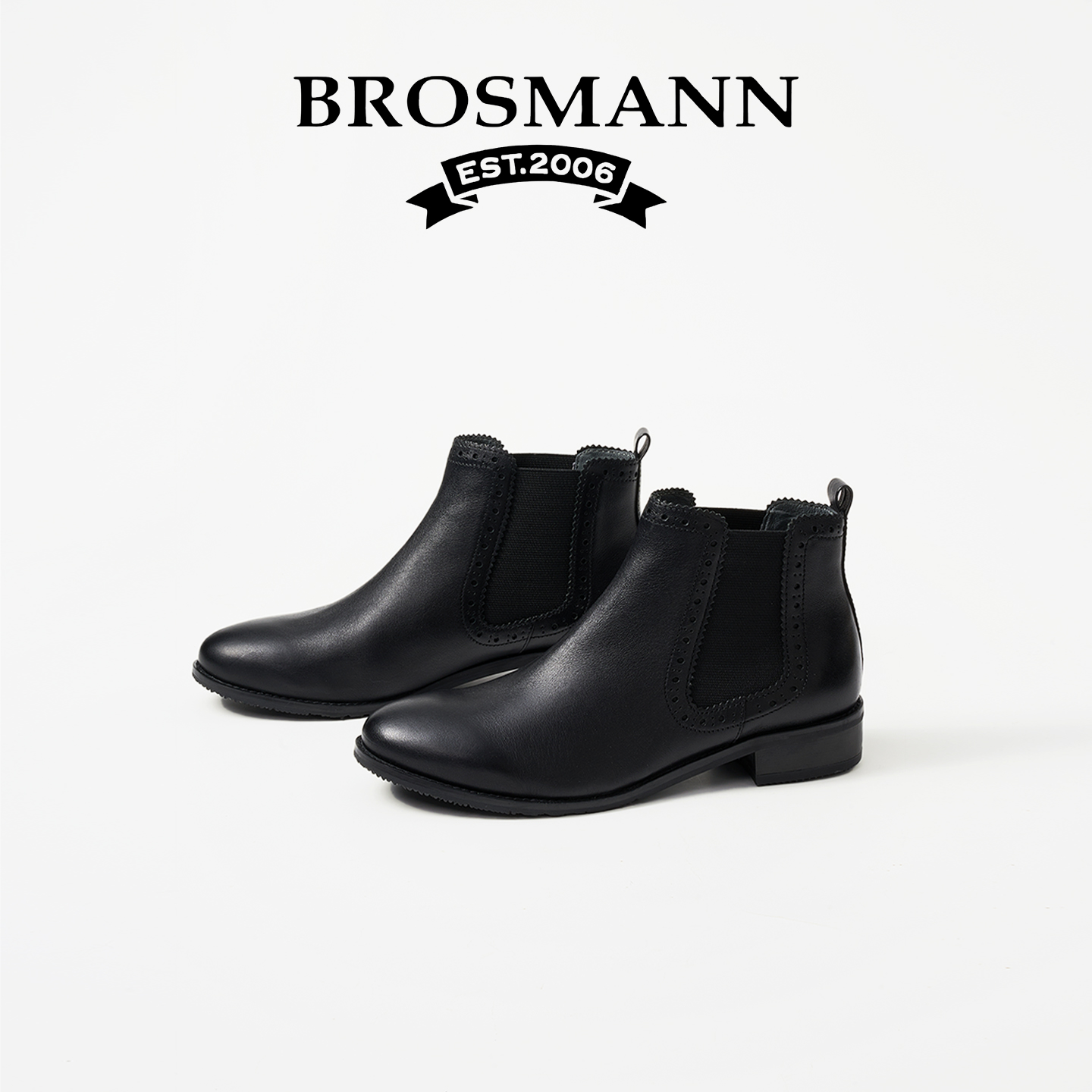 宝舒曼短靴真皮弹力粗跟