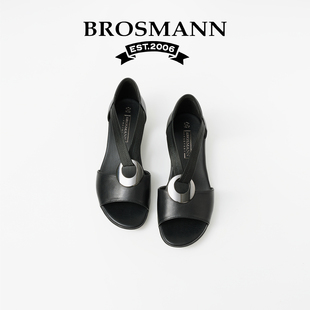 黑色头层牛皮乳胶记忆棉防磨脚女凉鞋 BROSMANN 宝舒曼2025新款