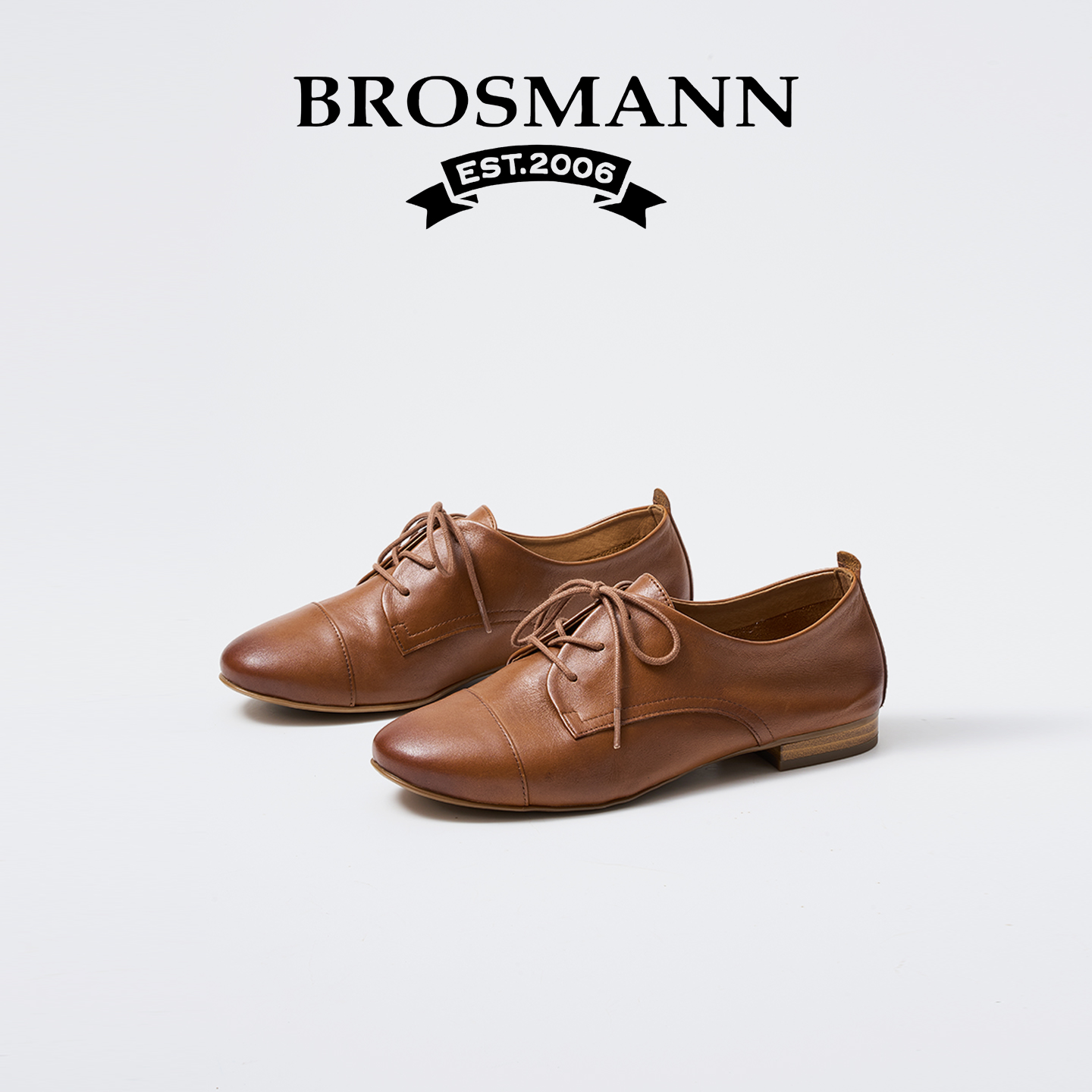 宝舒曼手工真皮低跟复古系带皮鞋